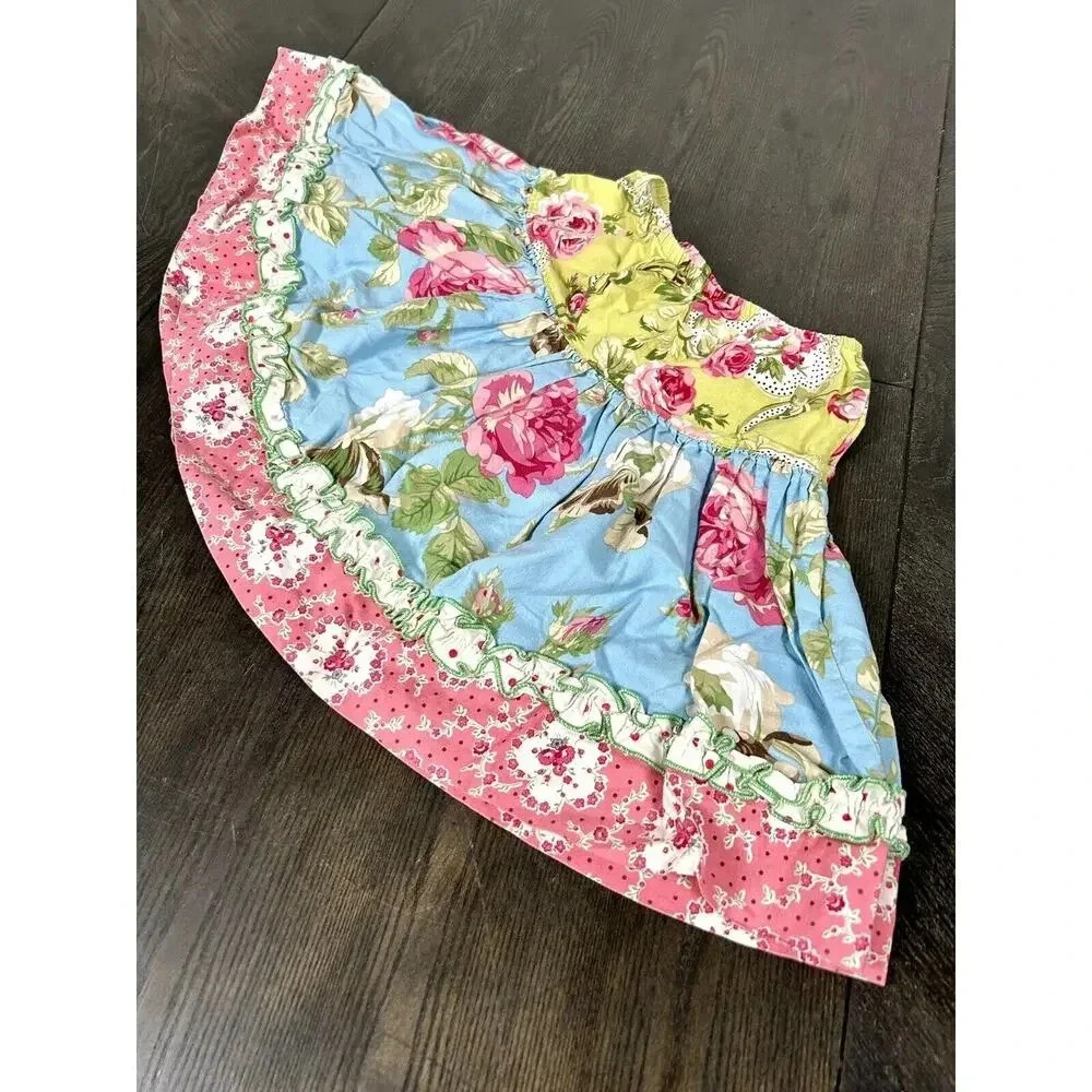 Matilda Jane Clothing Girls Ruffled Tiered Floral Skirt Size 4 Made In USA - Picture 3 of 11
